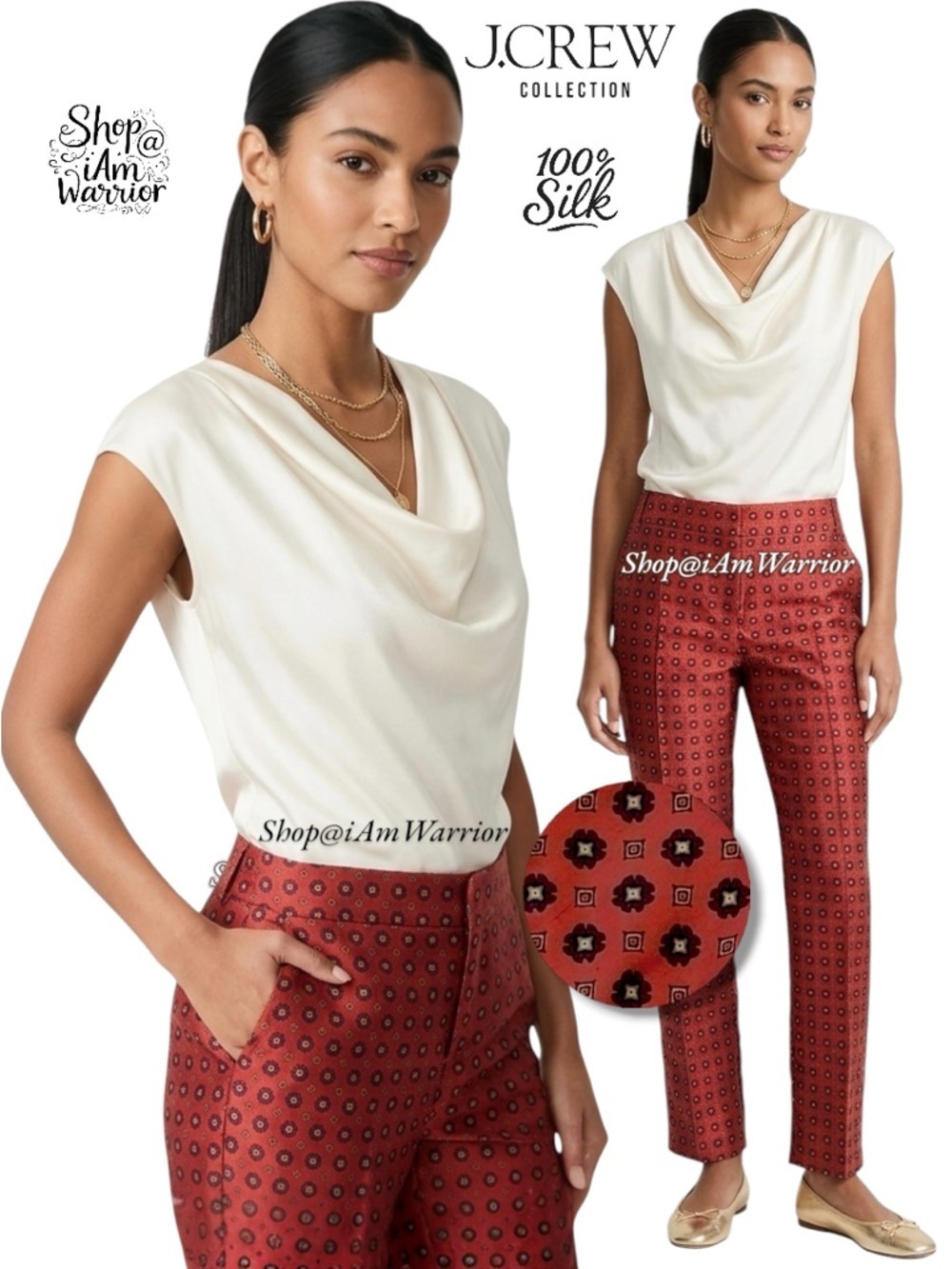 J.Crew Collection silk neck-tie foulard print cigarette pants *shop@iamwarrior